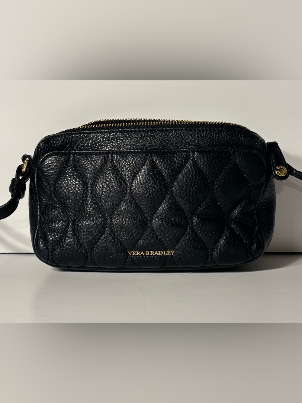 Vera Bradley Black Quilted Leather Cosmetic Crossbody Pouch